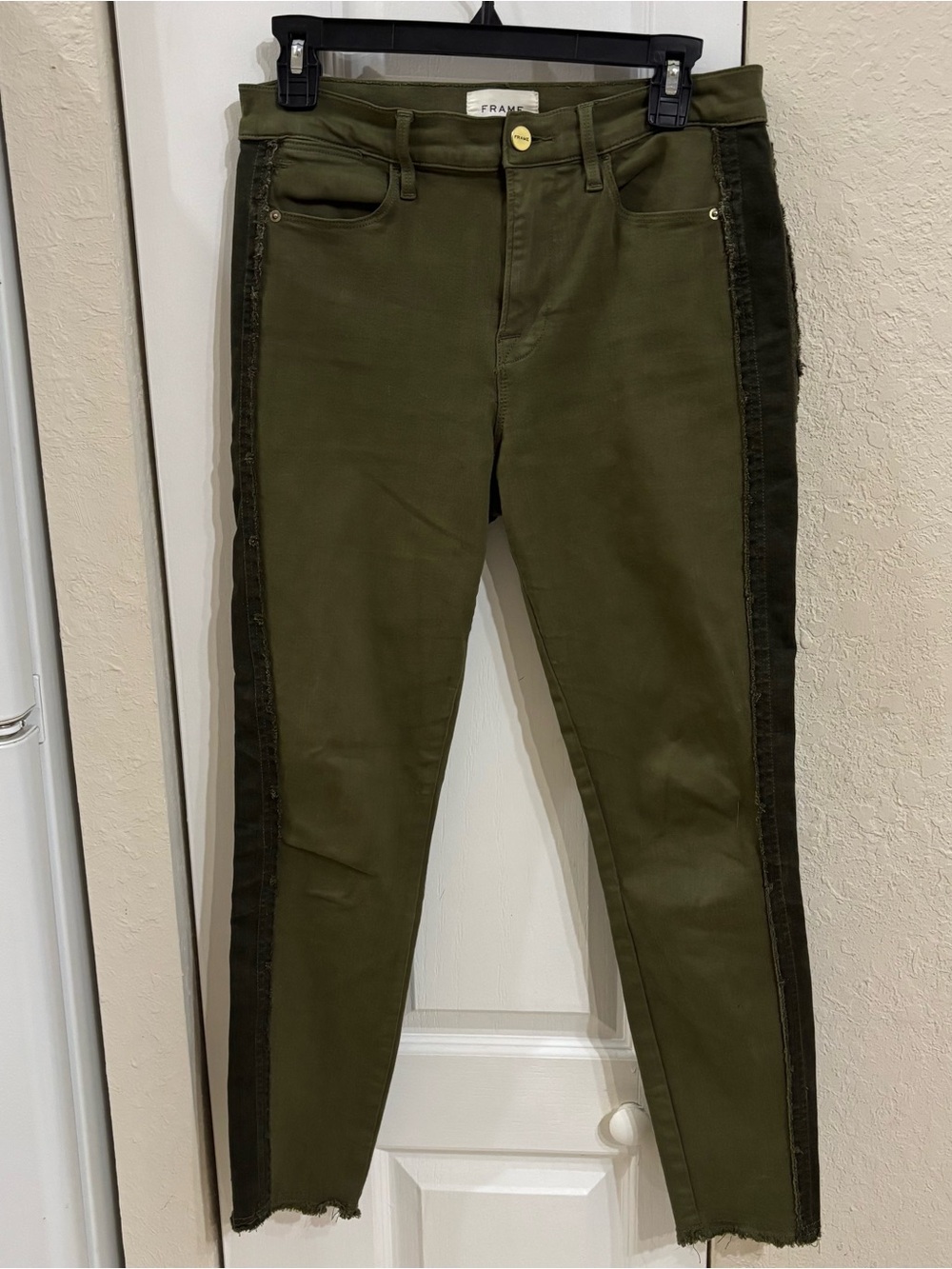FRAME Olive Green Le High Skinny Jeans with Side Seam Detail